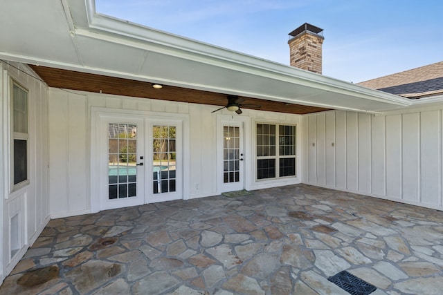 exterior space featuring ceiling fan and french doors