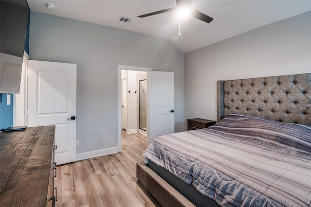 7609 Duck Bay Rd, Fort Worth, TX 76120 - bedroom featuring lofted ceiling, light wood-style flooring, baseboards, and ceiling fan