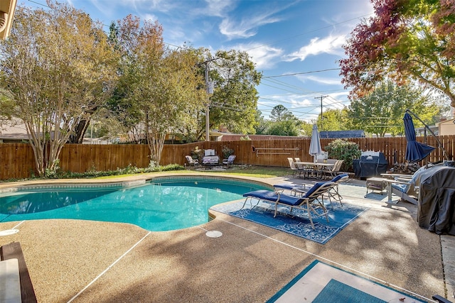 view of pool with a patio area and grilling area