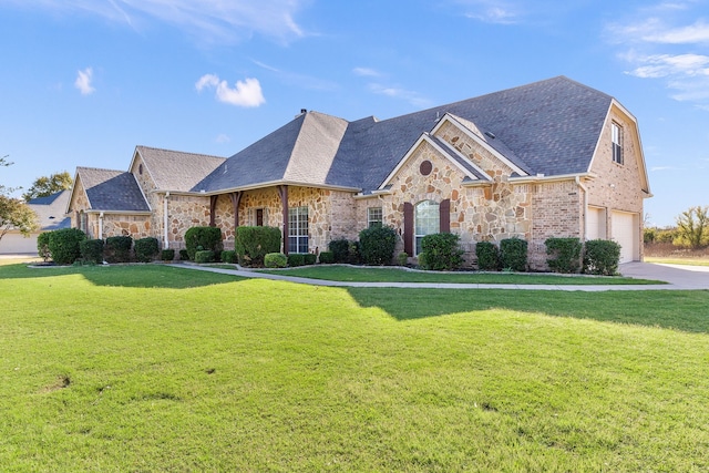 view of front facade featuring a front yard and a garage