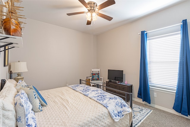 bedroom with carpet flooring and ceiling fan