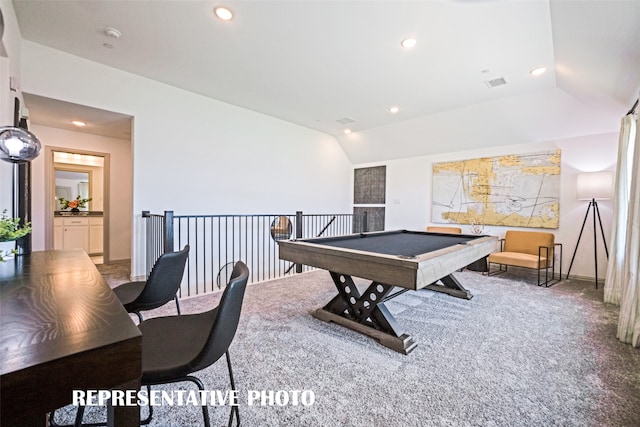 game room featuring carpet floors and pool table