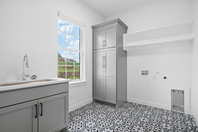 laundry room with cabinets, plenty of natural light, electric dryer hookup, and sink