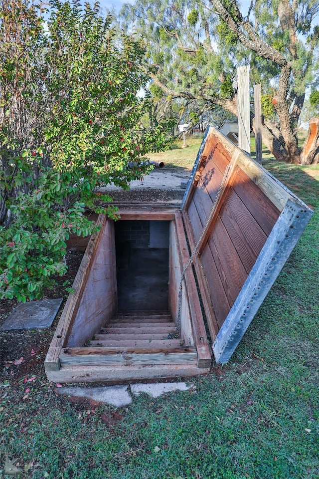 view of storm shelter