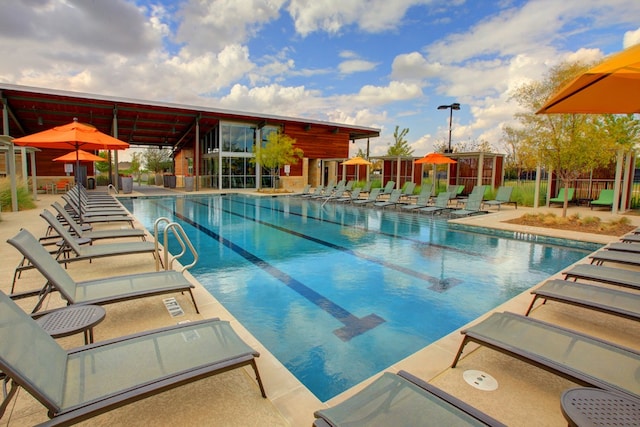 view of pool featuring a patio area