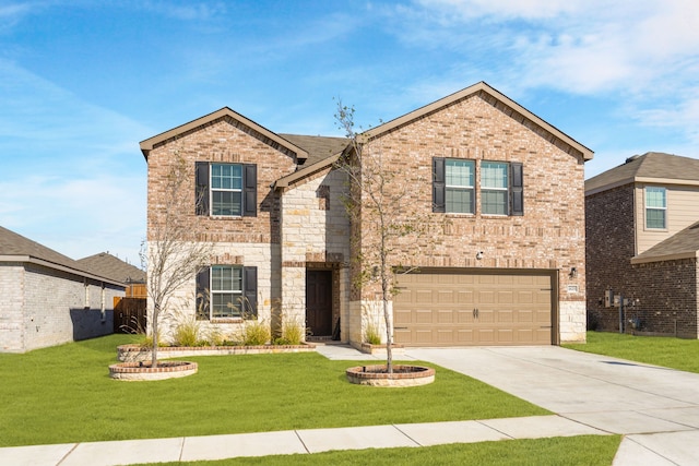 front of property with a front lawn and a garage