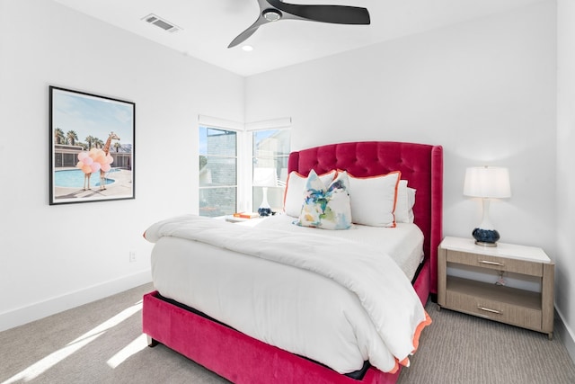 bedroom featuring ceiling fan and carpet floors