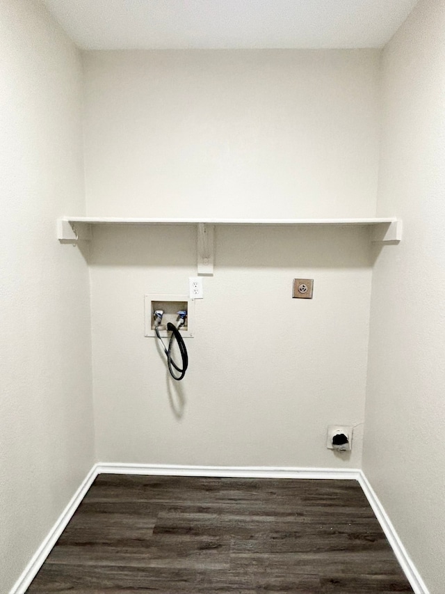 laundry area with washer hookup, electric dryer hookup, and dark hardwood / wood-style flooring