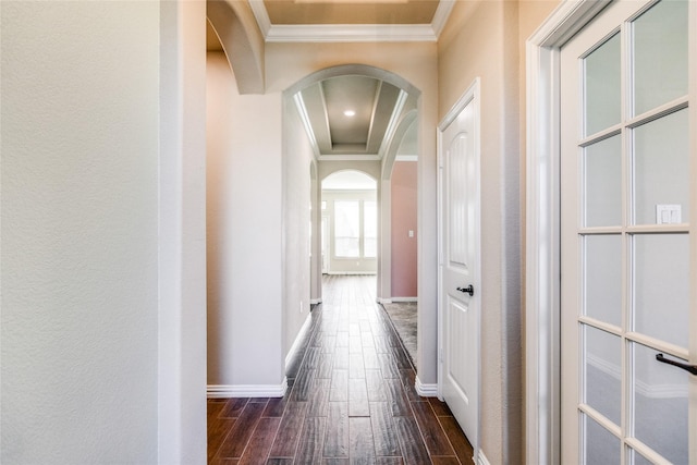 hallway featuring ornamental molding