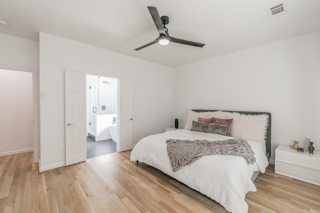 bedroom with hardwood / wood-style floors and ceiling fan