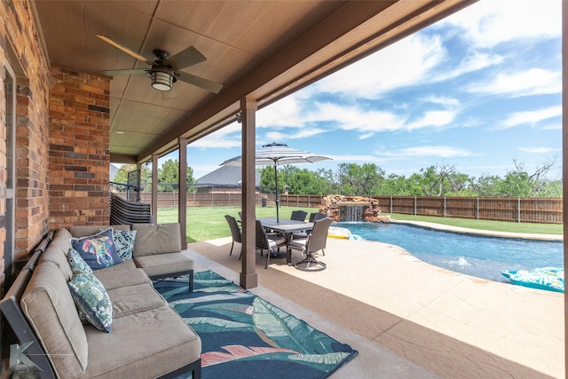 118 Prairie Creek Way, Abilene, TX 79602 - view of pool featuring outdoor lounge area, a ceiling fan, a patio area, and outdoor dining area