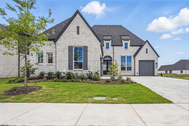 823 Shady Oaks Dr, Rockwall, TX 75087 - french provincial home with a front yard, concrete driveway, an attached garage, and roof with shingles