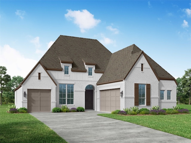 view of front of home featuring a garage and a front lawn