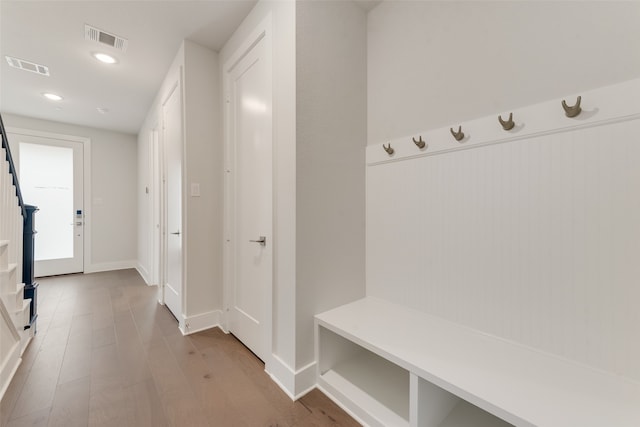 mudroom featuring wood-type flooring