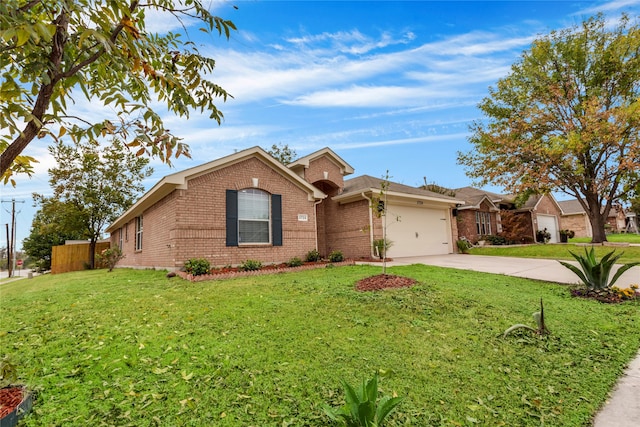 ranch-style home with a front yard and a garage