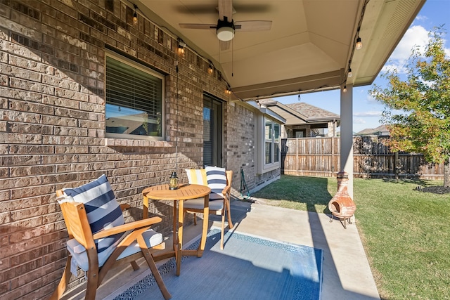 view of patio with ceiling fan