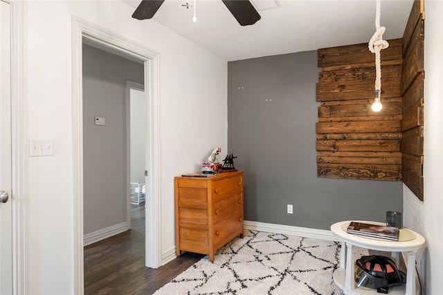 bathroom featuring ceiling fan and hardwood / wood-style flooring