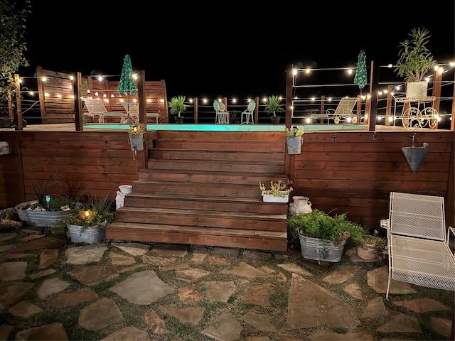 view of patio at night