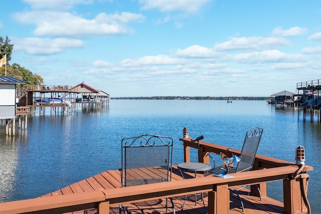 dock area with a water view