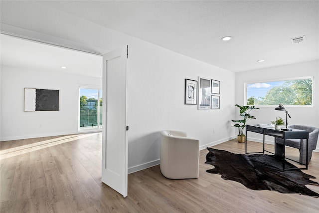 office featuring plenty of natural light and light hardwood / wood-style floors