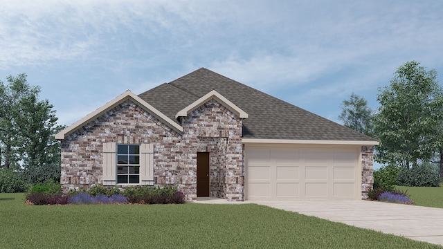 view of front of house featuring a front yard and a garage