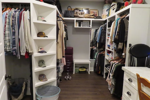 walk in closet featuring dark wood-type flooring