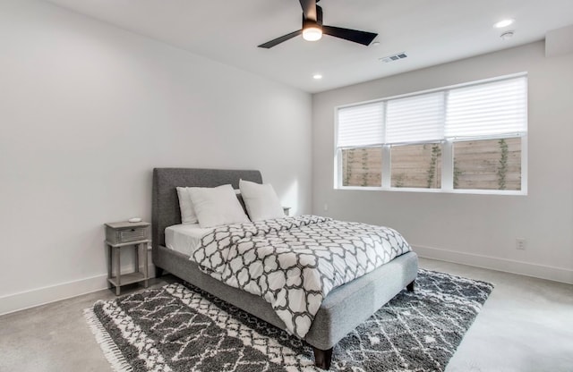 bedroom featuring ceiling fan