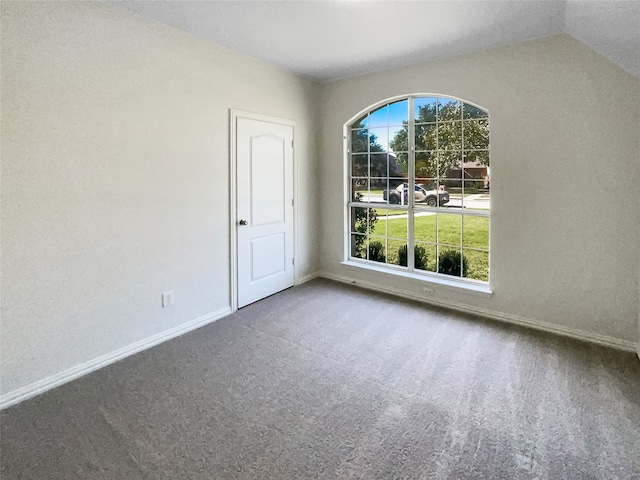 carpeted spare room with lofted ceiling