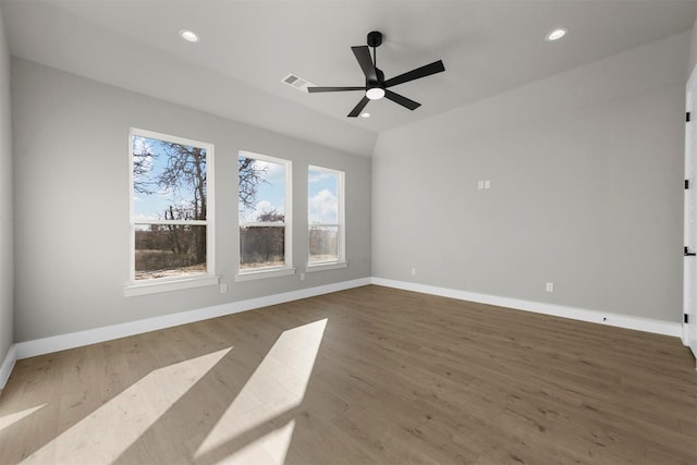 spare room featuring ceiling fan and wood-type flooring