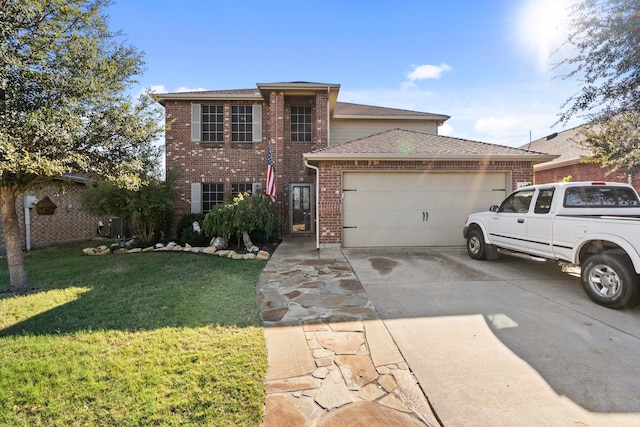 view of front facade featuring a garage and a front lawn