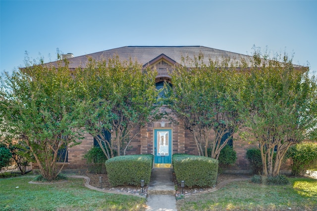 view of property hidden behind natural elements with a front lawn