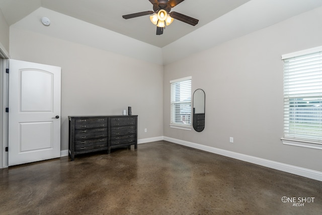 bedroom with multiple windows and ceiling fan