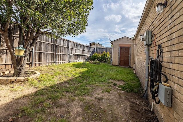 view of yard with a storage shed