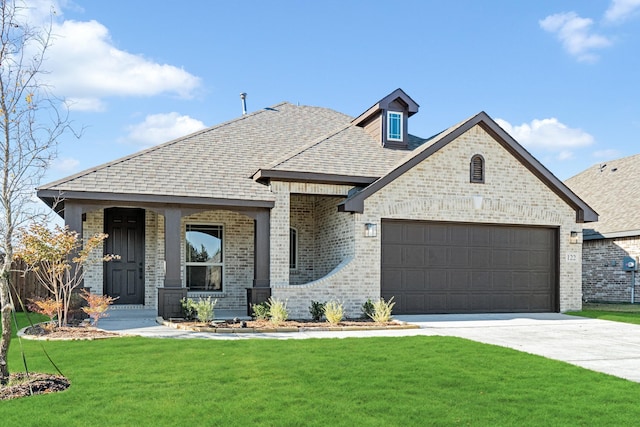 view of front of house with a garage and a front lawn