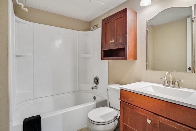 full bathroom featuring shower / tub combination, vanity, and toilet