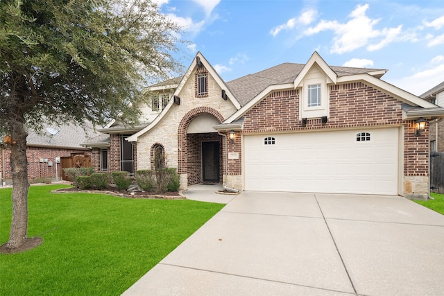 view of front facade featuring a front lawn and a garage