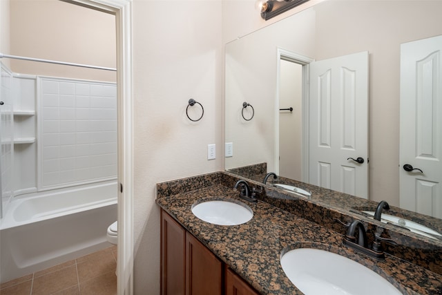 full bathroom with tile patterned flooring, vanity, toilet, and bathing tub / shower combination