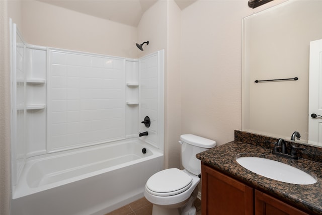 full bathroom with tile patterned flooring, vanity, toilet, and bathtub / shower combination