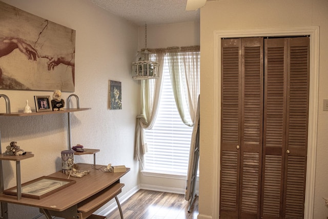 2010 Cloisters Dr Unit 2321, Arlington, TX 76011 - bedroom with a textured ceiling, baseboards, wood finished floors, and a closet