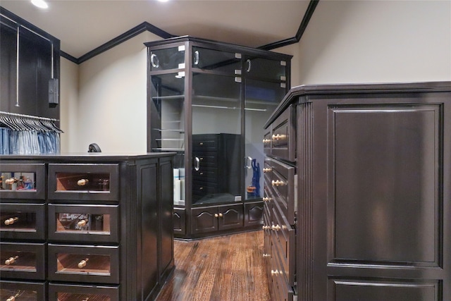 spacious closet with dark wood-type flooring