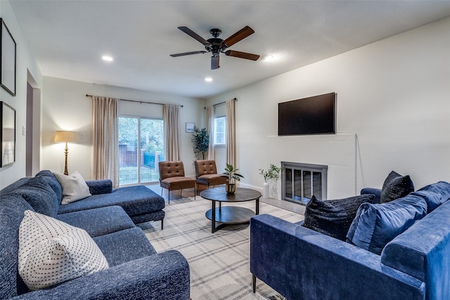 living room featuring ceiling fan