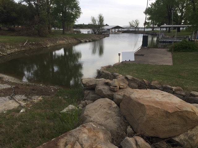 water view with a boat dock