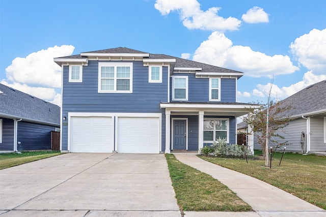 view of front property with a garage and a front yard