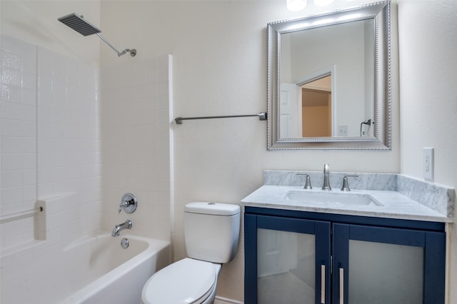 full bathroom with vanity, toilet, and washtub / shower combination