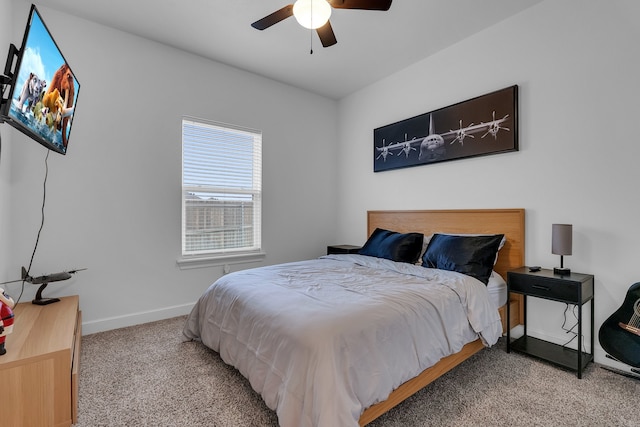 bedroom with carpet flooring and ceiling fan