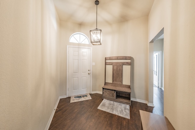 foyer featuring a notable chandelier and dark hardwood / wood-style floors