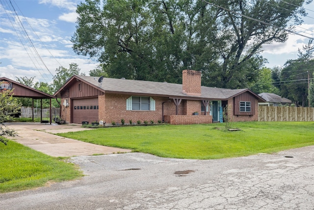 single story home with a front lawn and a garage