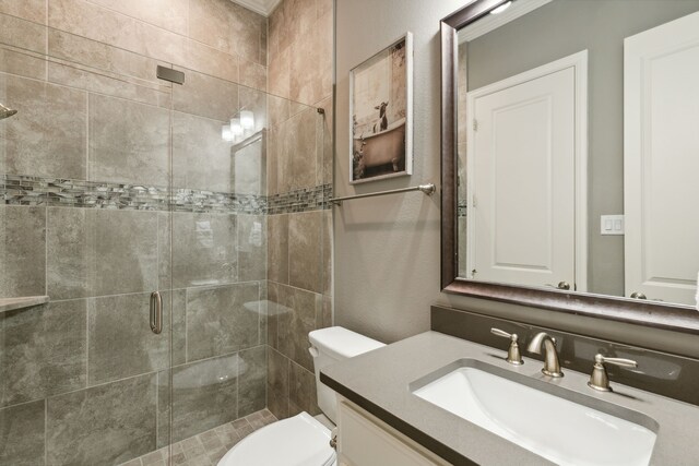 bathroom with vanity and an enclosed shower