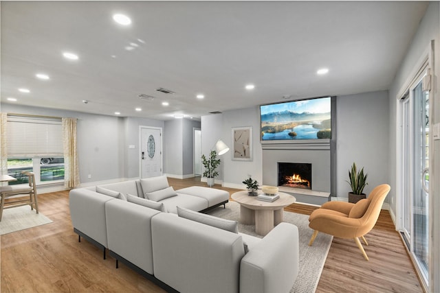 living room with light wood-type flooring