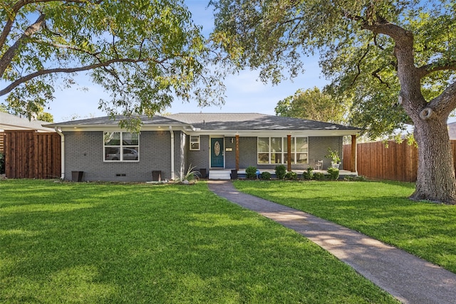 single story home featuring central AC and a front yard